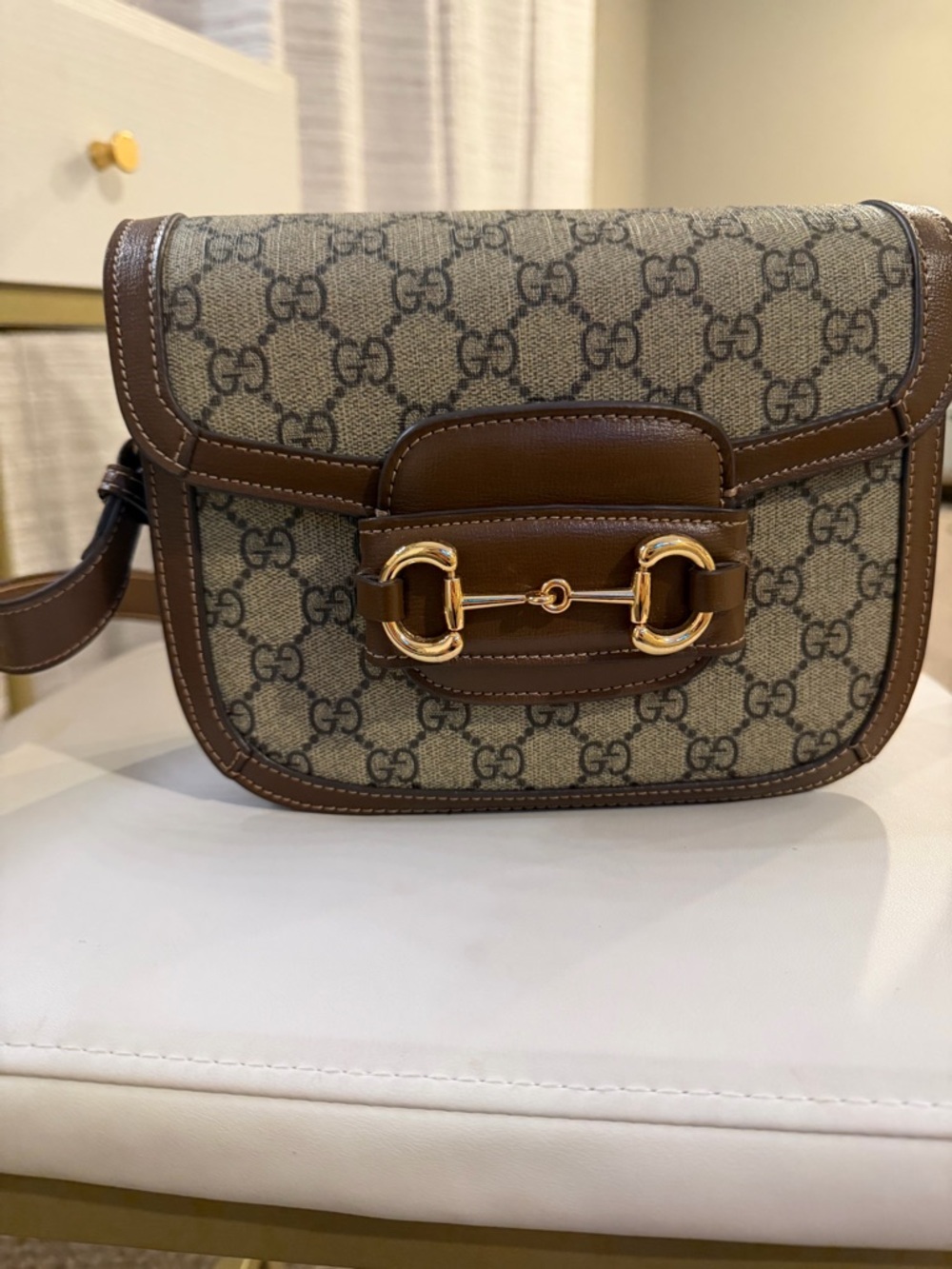 Brown GG Horsebit Canvas Shoulder Bag